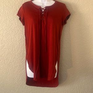 Belle Du Jour, Size Medium, Short Sleeve Lace-Up Top, Red